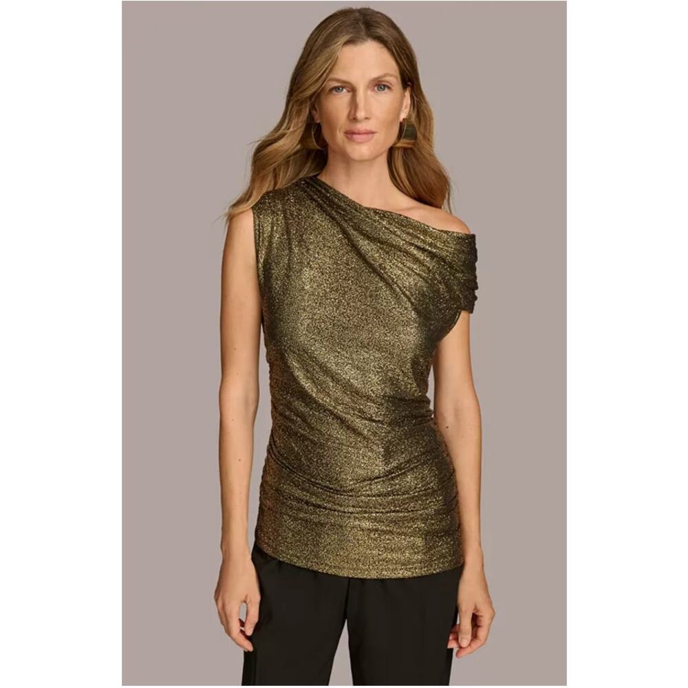 Donna Karan New York Women's Asymmetric Metallic Top. Small